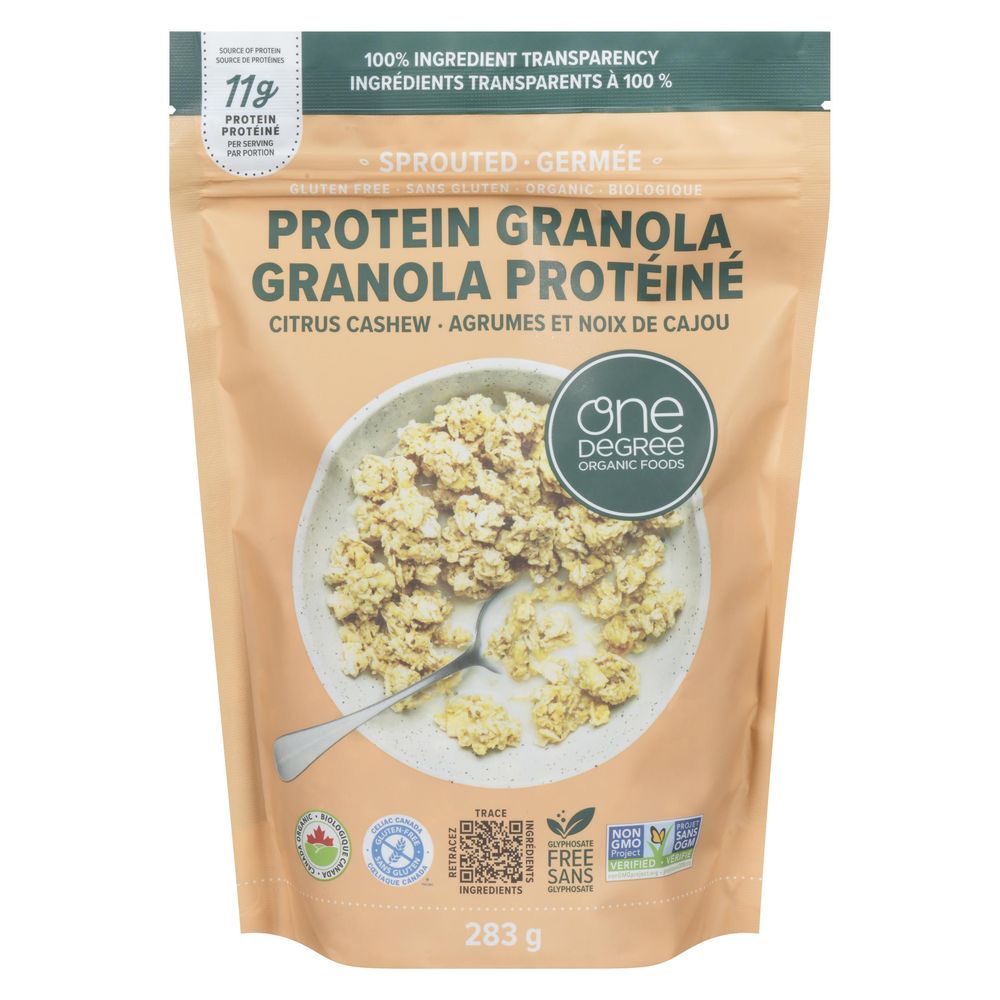 One Degree Organic Foods ,granola Protéinée Bio Sans Gluten Aux Agrumes Et Aux Noix De Cajou Germées, 283 G