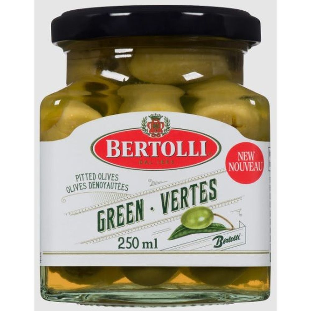 Bertolli Olives Vertes Dénoyautées, 250 Ml – 6 Par Boîte