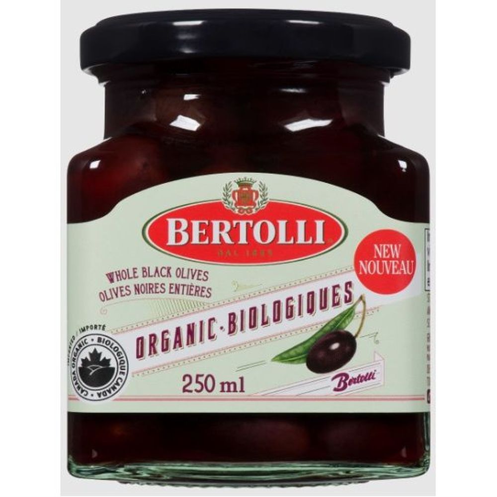 Bertolli Olives Noires Entières Biologiques, 250 Ml – 6 Par Boîte