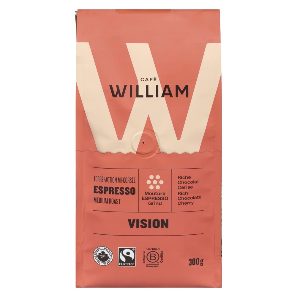 William Vision Organic Medium Roast Espresso Ground Coffee, 300 G -- 6 Per Case