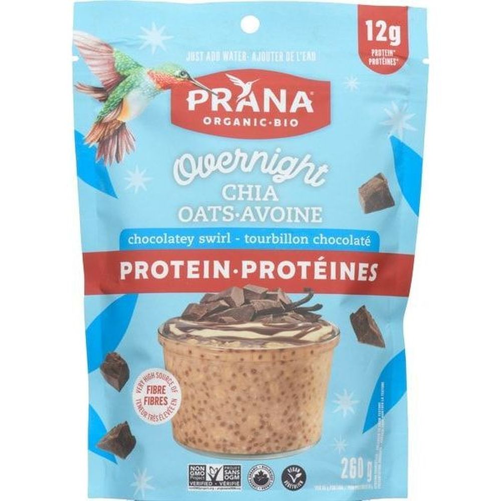 Prana Organic Overnight Chia Oats With Protein Chocolatey Swirl, 260 G -- 6 Per Case