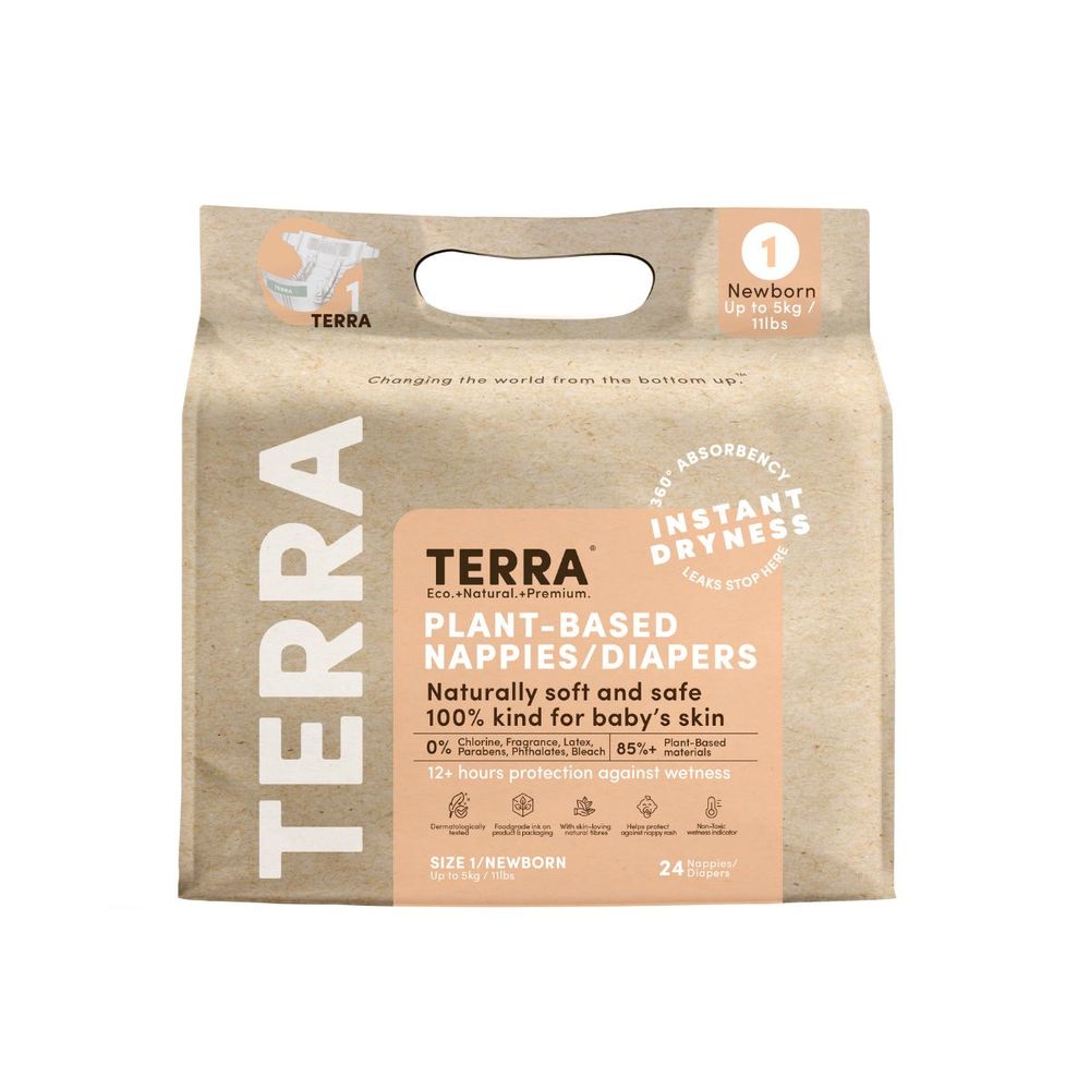 Terra Up To 5kg Newborn Size 1 Biodegradable Nappies, 24 Count
