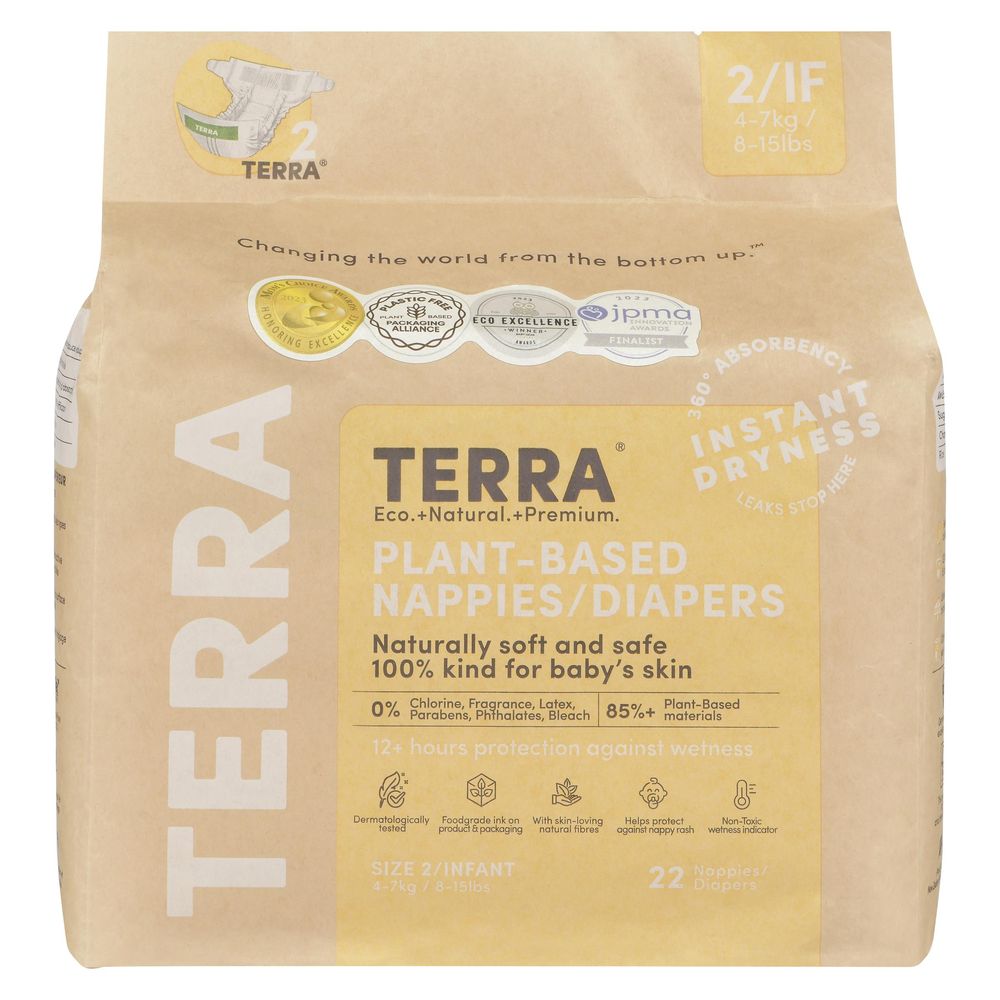 Terra 4-7kg Crawler Size 2 Biodegradable Nappies, 24 Count