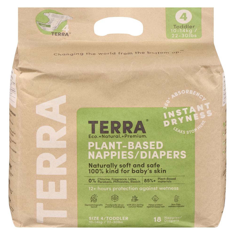 Terra Toddler 10-14kg Biodegradable Nappies, 18 Count