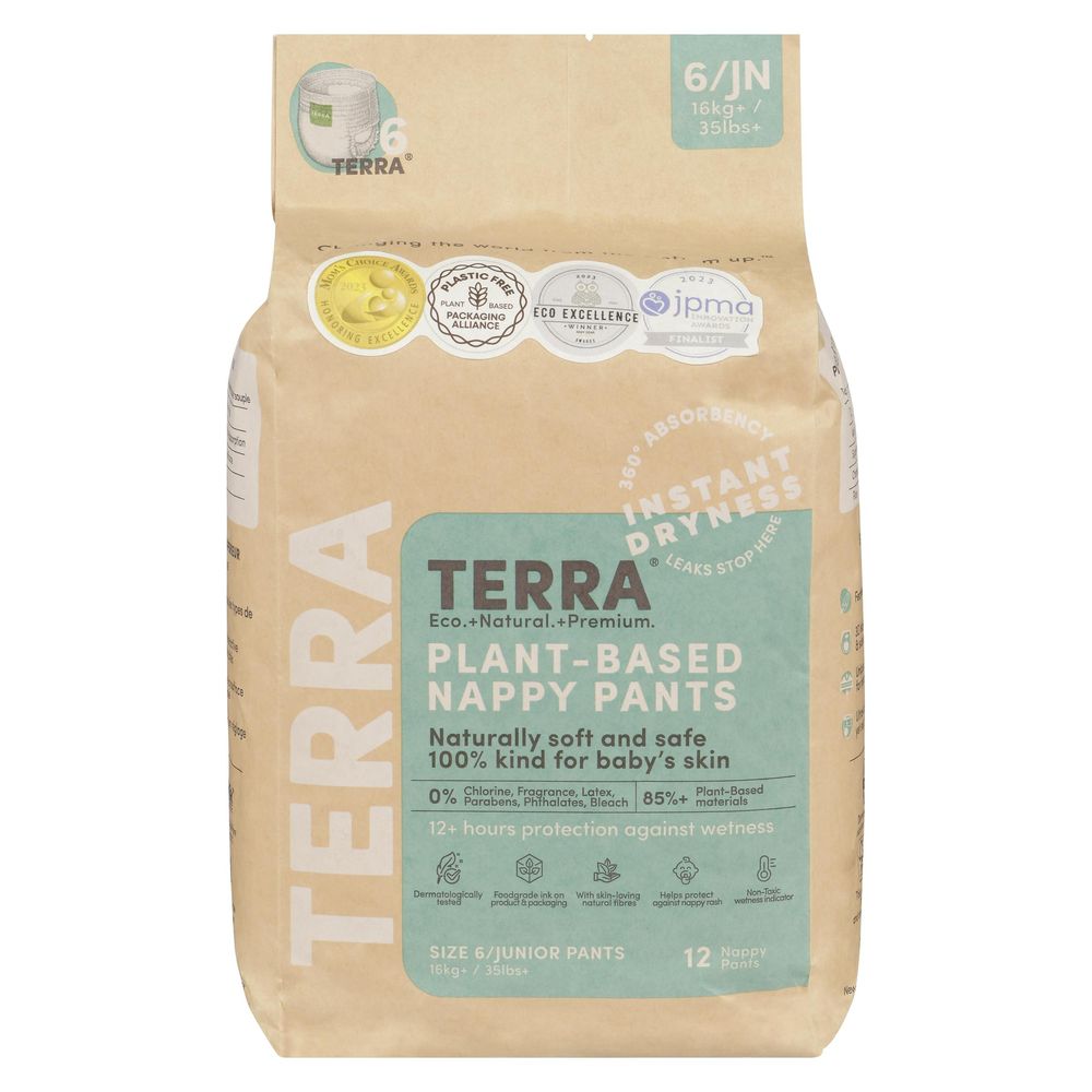 Terra Size 8 Junior 16kg+ Biodegradable Nappy Pants, 12 Count