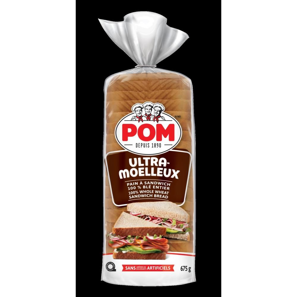 Pom Ultra-soft Long Sandwich 100 Percent Whole Grain Wheat Bread, 675 G -- 12 Per Case