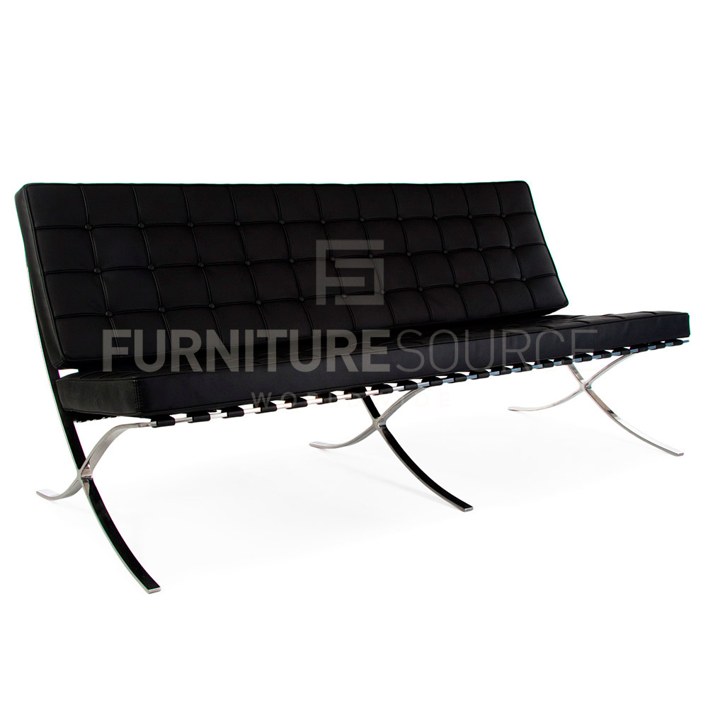 Van der Rohe Barcelona Style 3 Seat Pavillion Sofa Genuine Full Italian