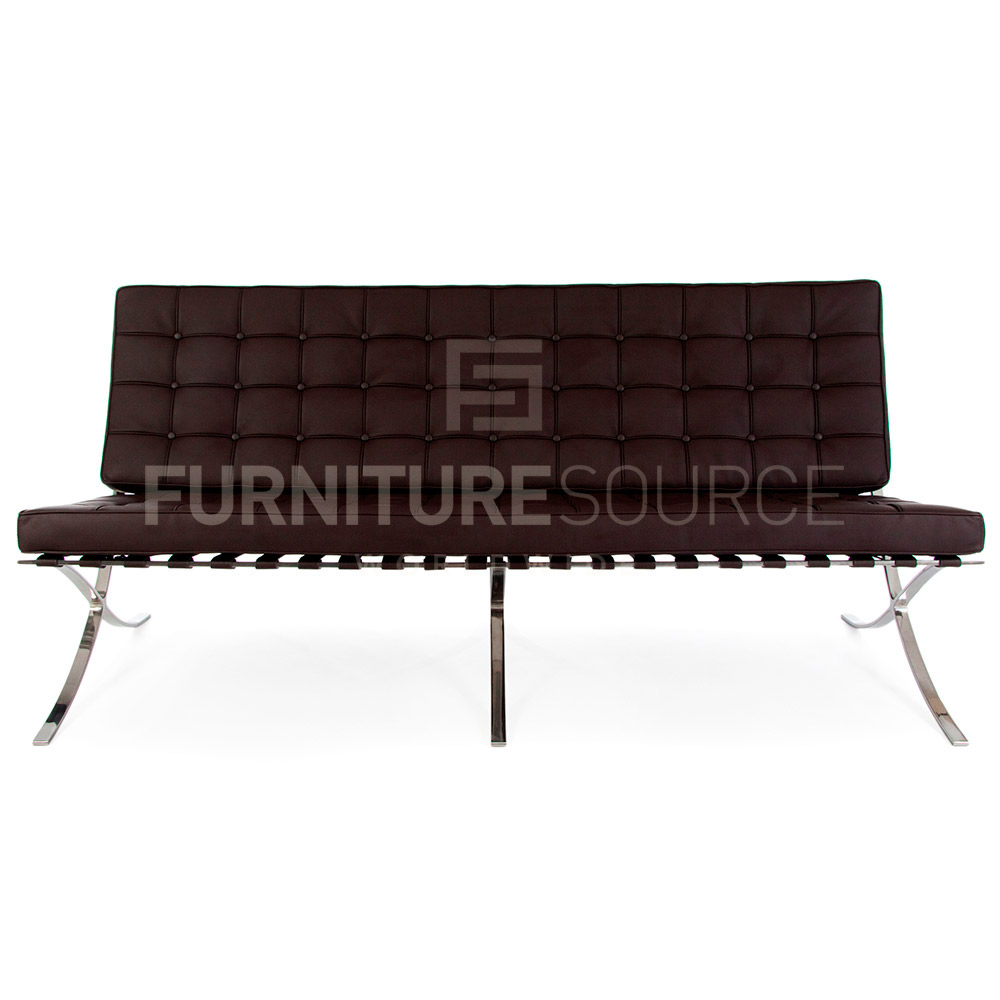 Van der Rohe Barcelona Style 3 Seat Pavillion Sofa Genuine Full Italian