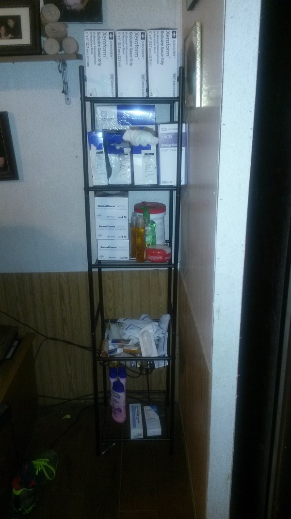These are just a few of his daily wound care supplies. Not to mention the 18 wash cloths and 12 towels for each dressing change 2 times a day. Gets very expensive. These are just a few of his daily wound care supplies. Not to mention the 18 wash cloths and 12 towels for each dressing change 2 times a day. Gets very expensive.
