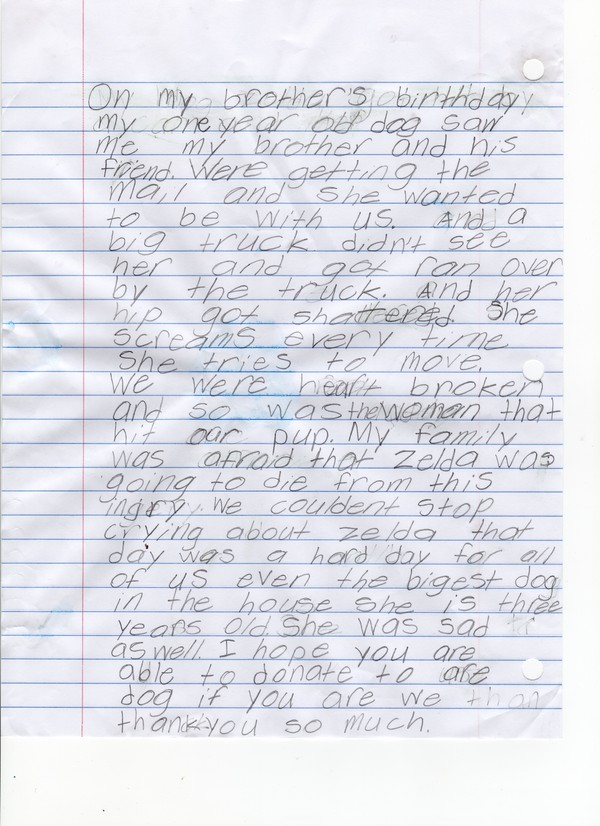 Letter from 8 year old daughter Letter from 8 year old daughter