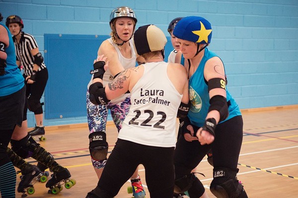 Laura Face-Palmer in action against Bath Roller Girls in January 2015 Laura Face-Palmer in action against Bath Roller Girls in January 2015