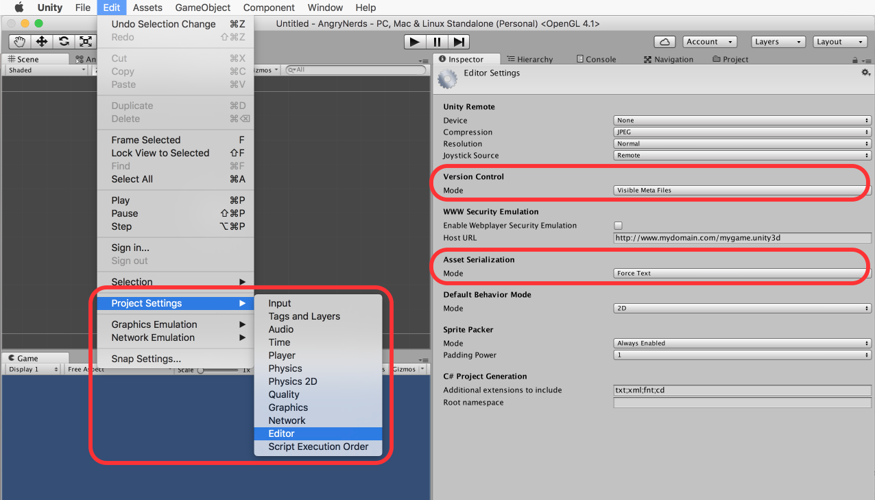 Image of Unity Project Settings