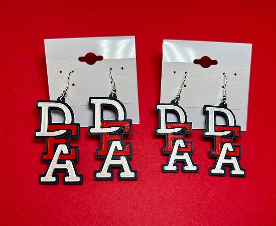 Earrings - DEA - White and Red with Blue Outline