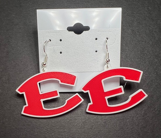 Earrings - ECI E - Red with White Outline