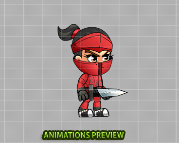 RedGirl Ninja 2D Game Sprites - Royalty free game art - gif preview