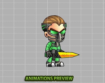 Green Cyborg 2D Game Sprites - Royalty free game art - gif preview