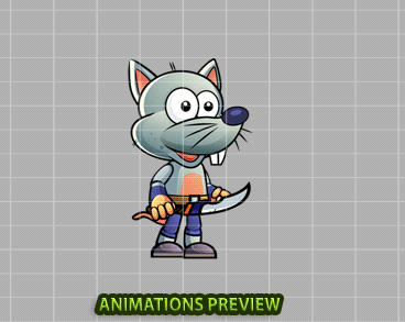 Rat Warrior 2D Game Character Sprites - Royalty free game art - gif preview