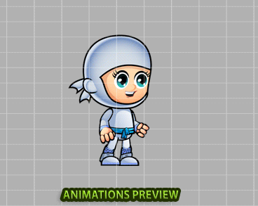 White Girl Ninja 2 Game Character Sprites - Royalty free game art - gif preview