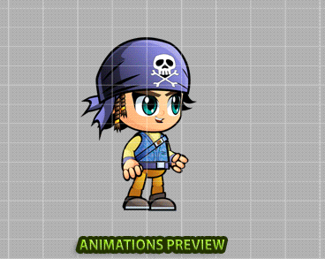Pirate Boy 2D Game Character Sprites 257 - Royalty free game art - gif preview