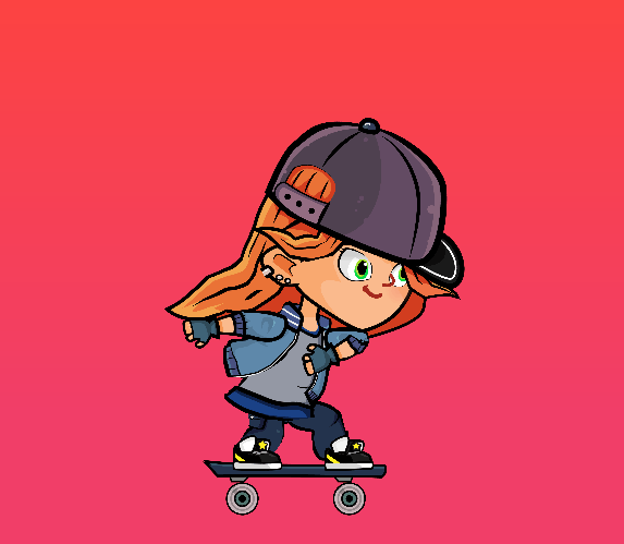 Skater Girl 2D Spine Character Sprites - Royalty free game art - gif preview