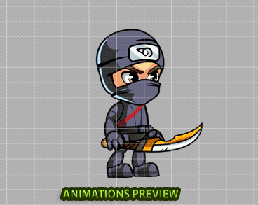 Ninja 2D Game Character Sprites - Royalty free game art - gif preview
