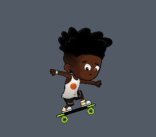 Afro Skater Boy 2D Spine Character Sprites - Royalty free game art - gif preview