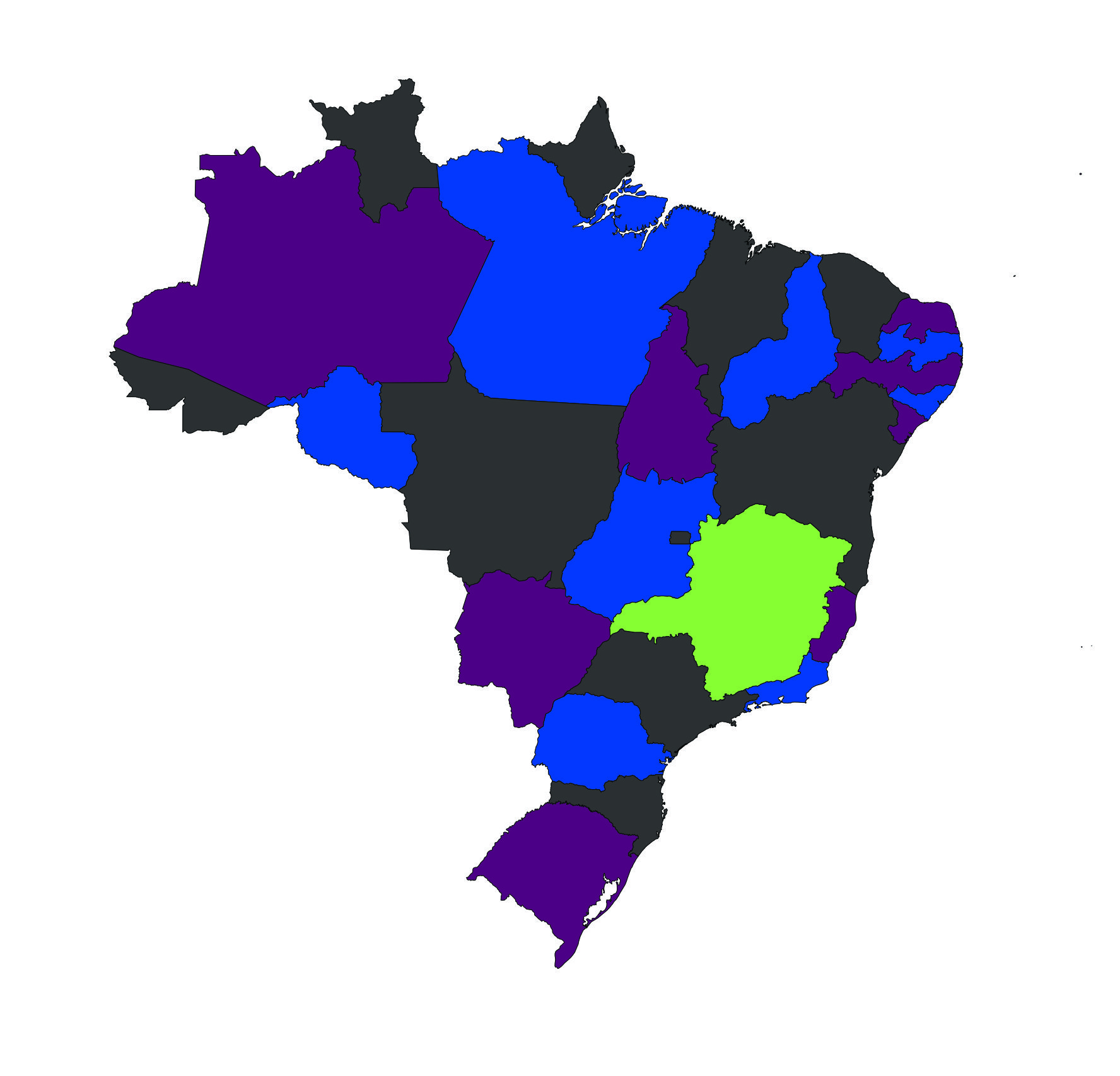 Brazil map colored with four colors