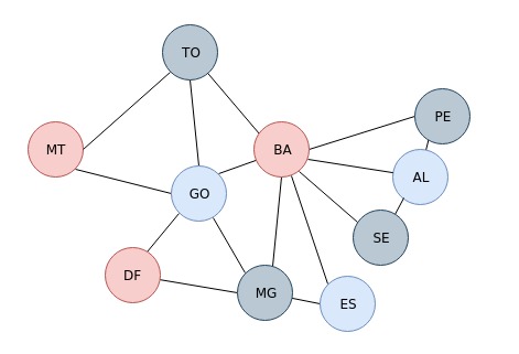 Complex region of Brazil colored with four colors