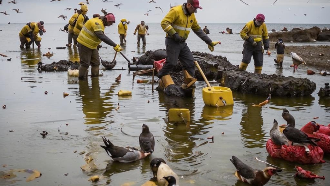 Волонтёры Народного фронта помогают убирать мазут с пляжей Чёрного моря