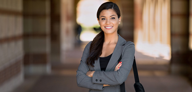 woman with bag smiling