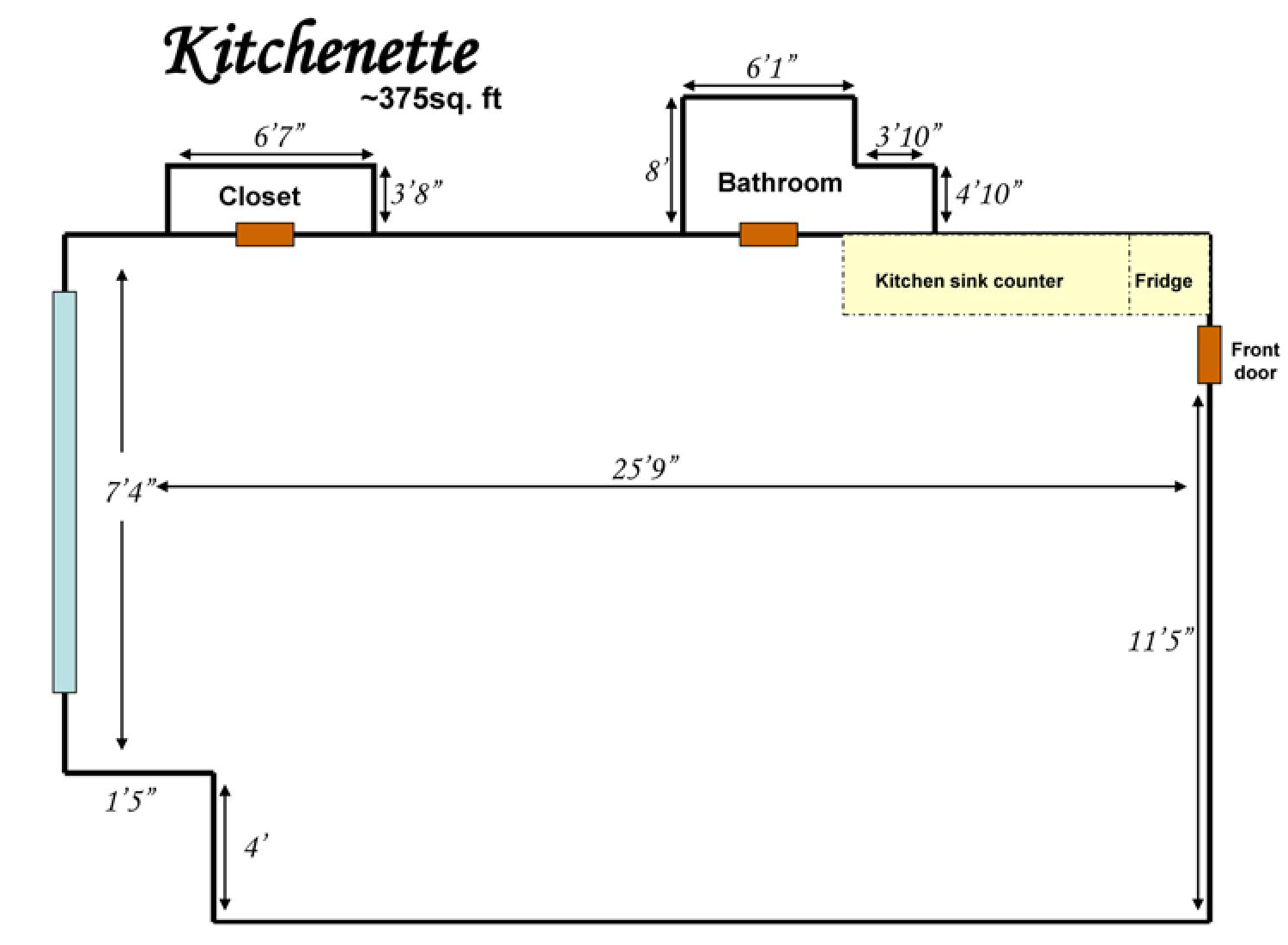 apartment floor plans showing 375 square feet. Oakwood