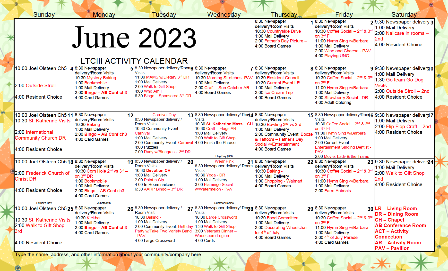 Activity Calendars - Citizens Care and Rehabilitation Center of Frederick