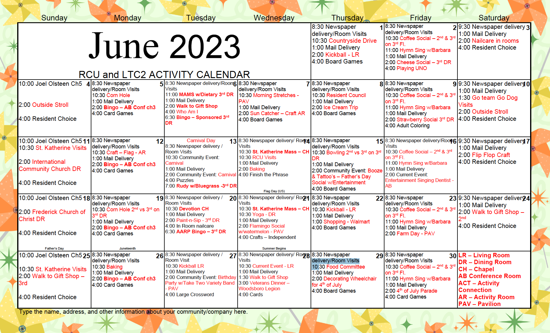 Activity Calendars - Citizens Care and Rehabilitation Center of Frederick