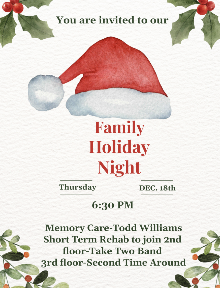 Family Holiday Night December 18 At Six Thirty Pm.