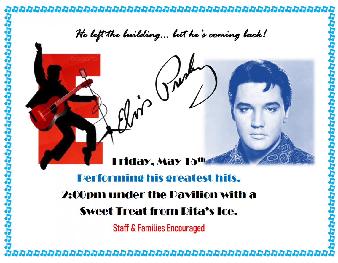 Elvis songs flyer for May 15 at 2pm