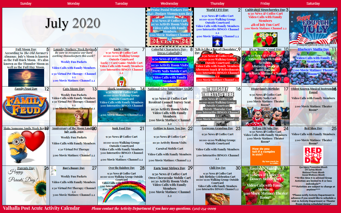 Activity Calendar Valhalla Post Acute