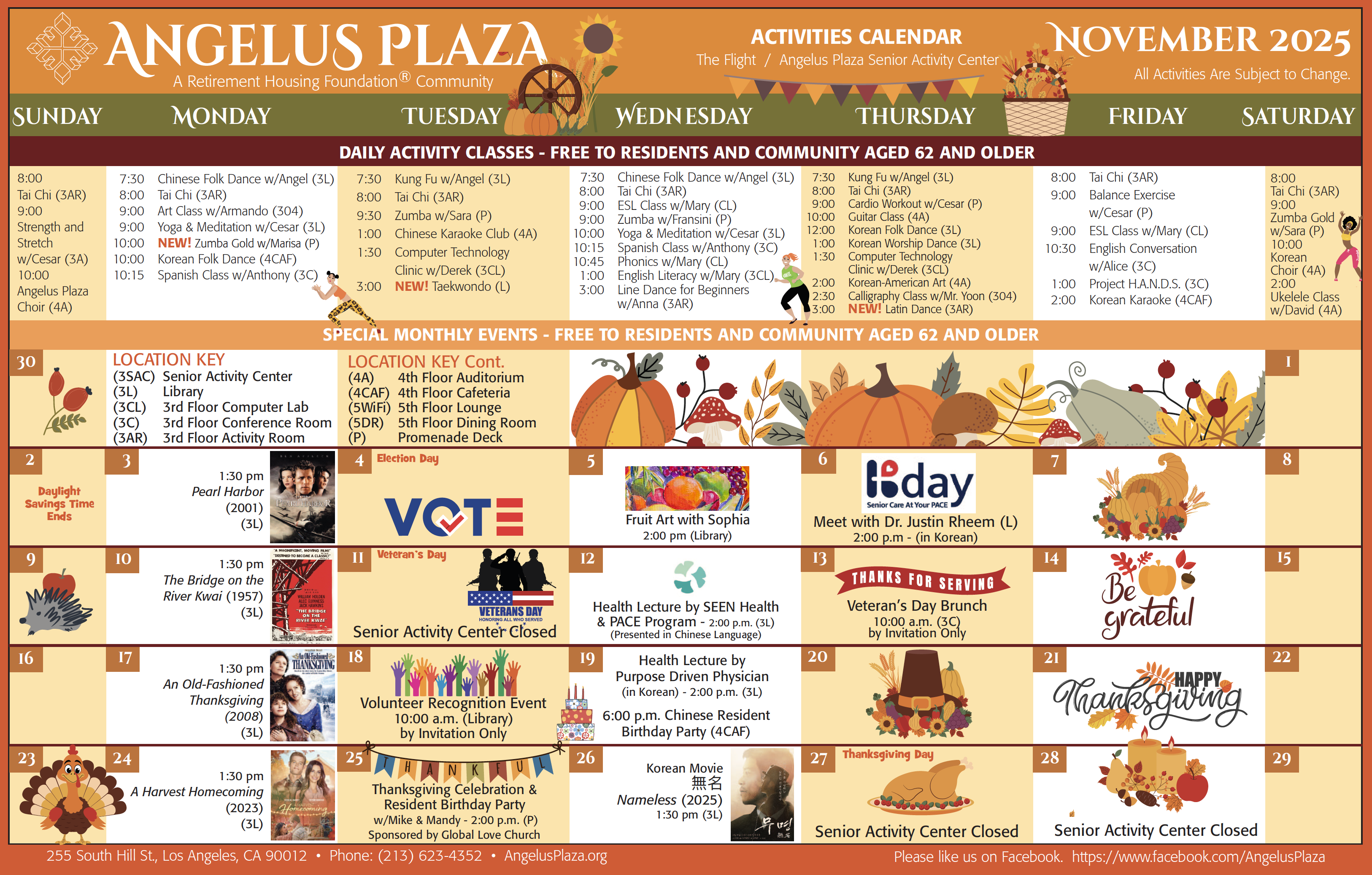 Angelus Plaza November Calendar
