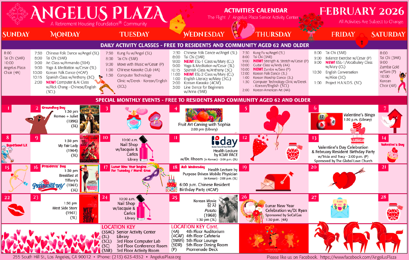 Angelus Plaza February Calendar