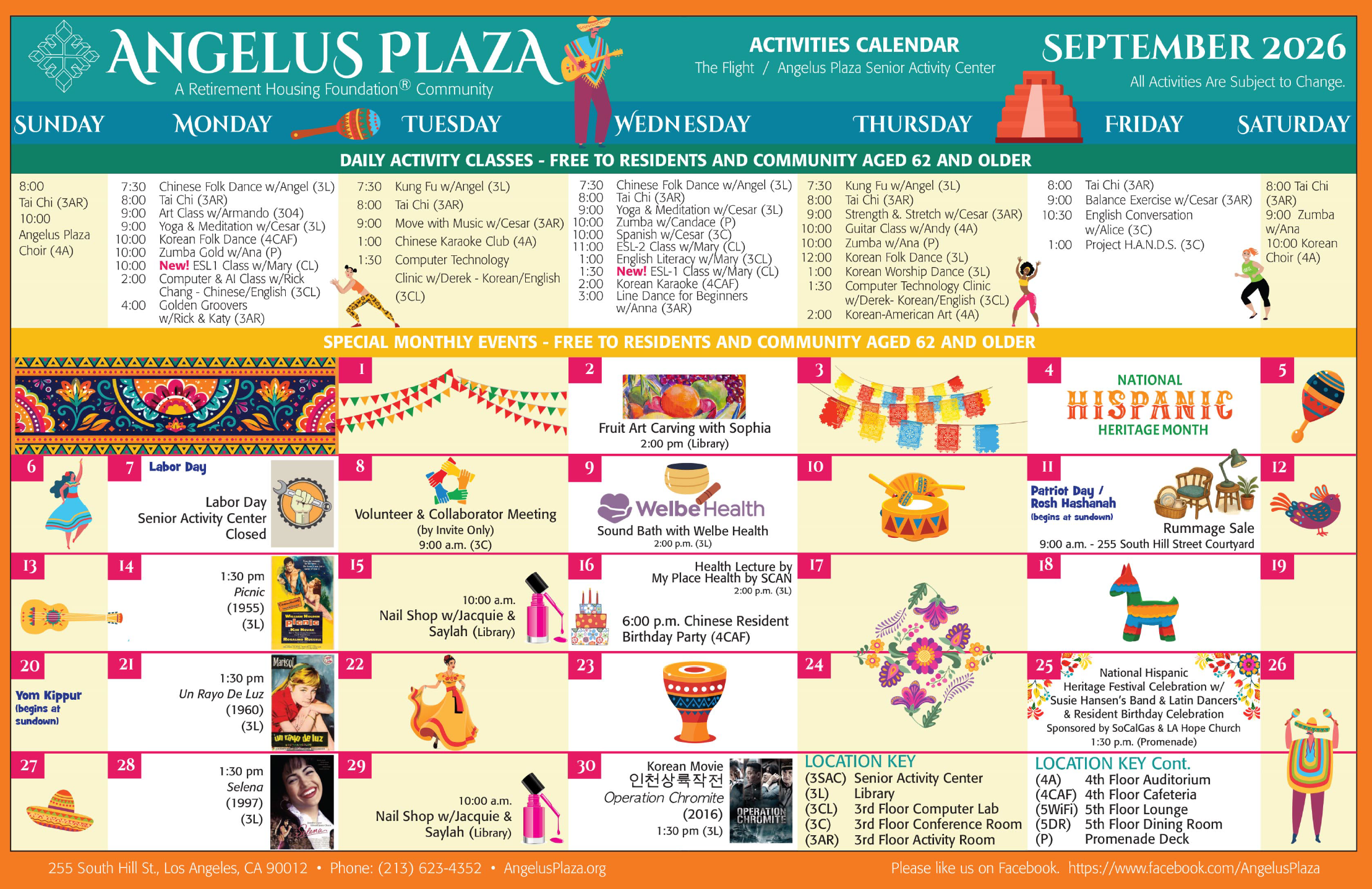 Angelus Plaza 2026 September Calendar