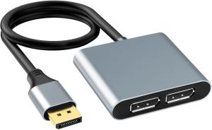 Adaptador de cable divisor de DisplayPort a DisplayPort dual 4K 60Hz para pantalla de monitor dual // Dual 4K 60Hz DisplayPort to DisplayPort splitter cable adapter for dual monitor displays. SST/MST specification DisplayPort extends 1 output into 2