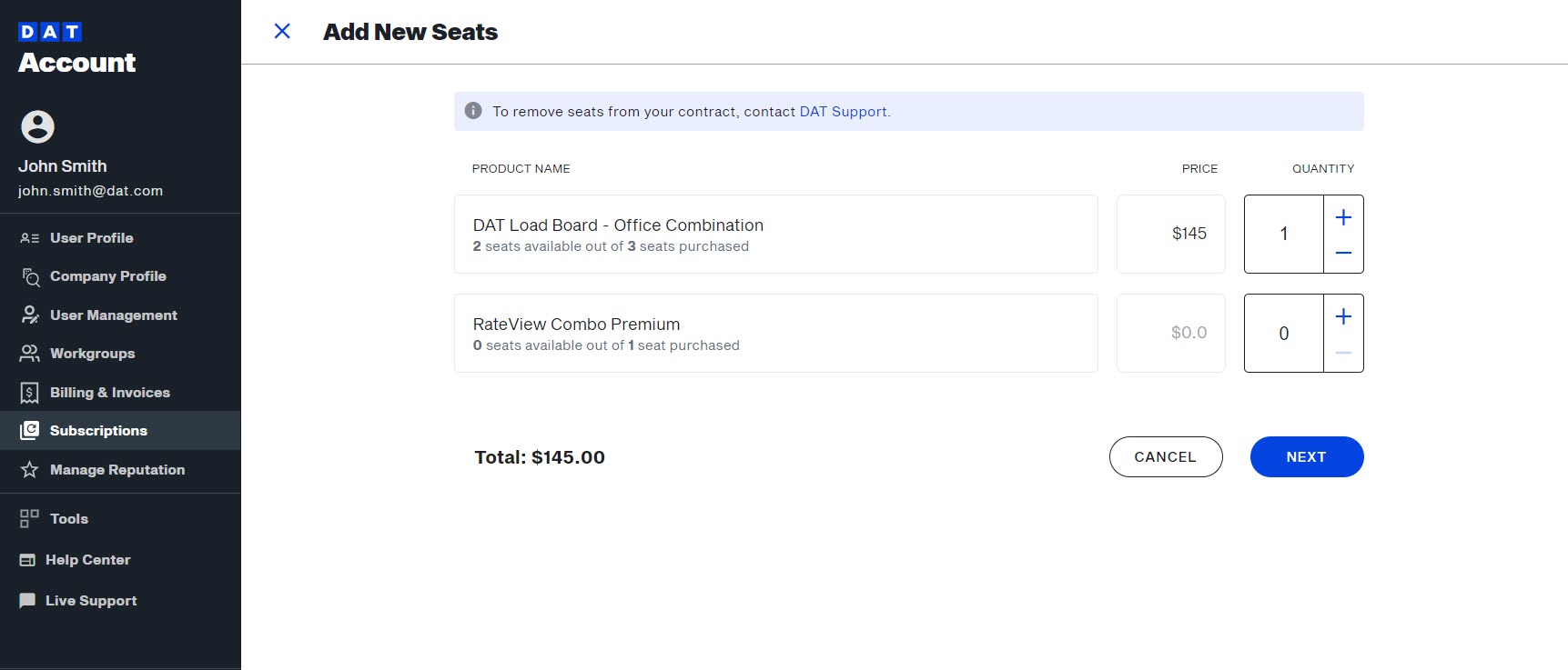 Add a new user and purchase a new seat | DAT Power Help Center