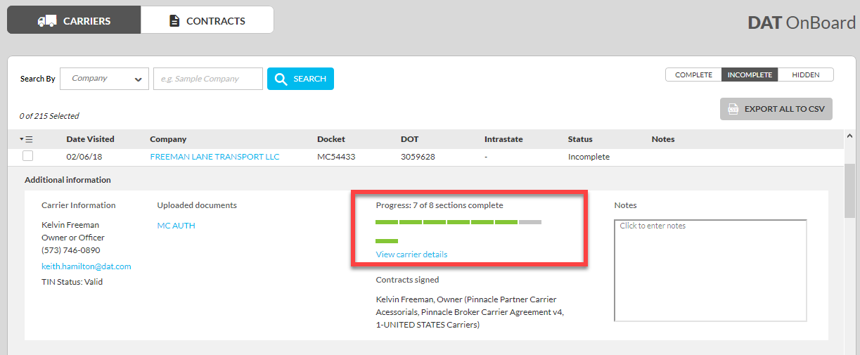 Complete and Carriers in DAT OnBoard™ DAT OnBoard Help Center
