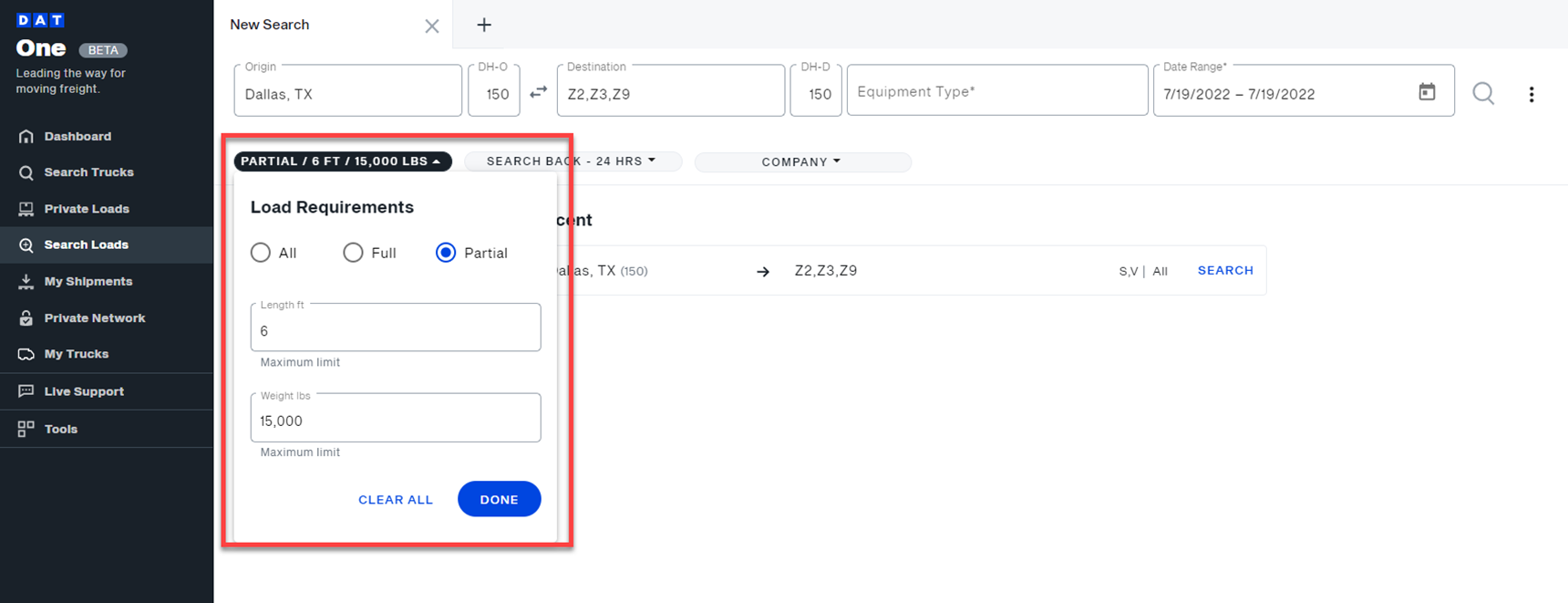 Find loads for sprinter vans, cargo vans, and box trucks on DAT One web