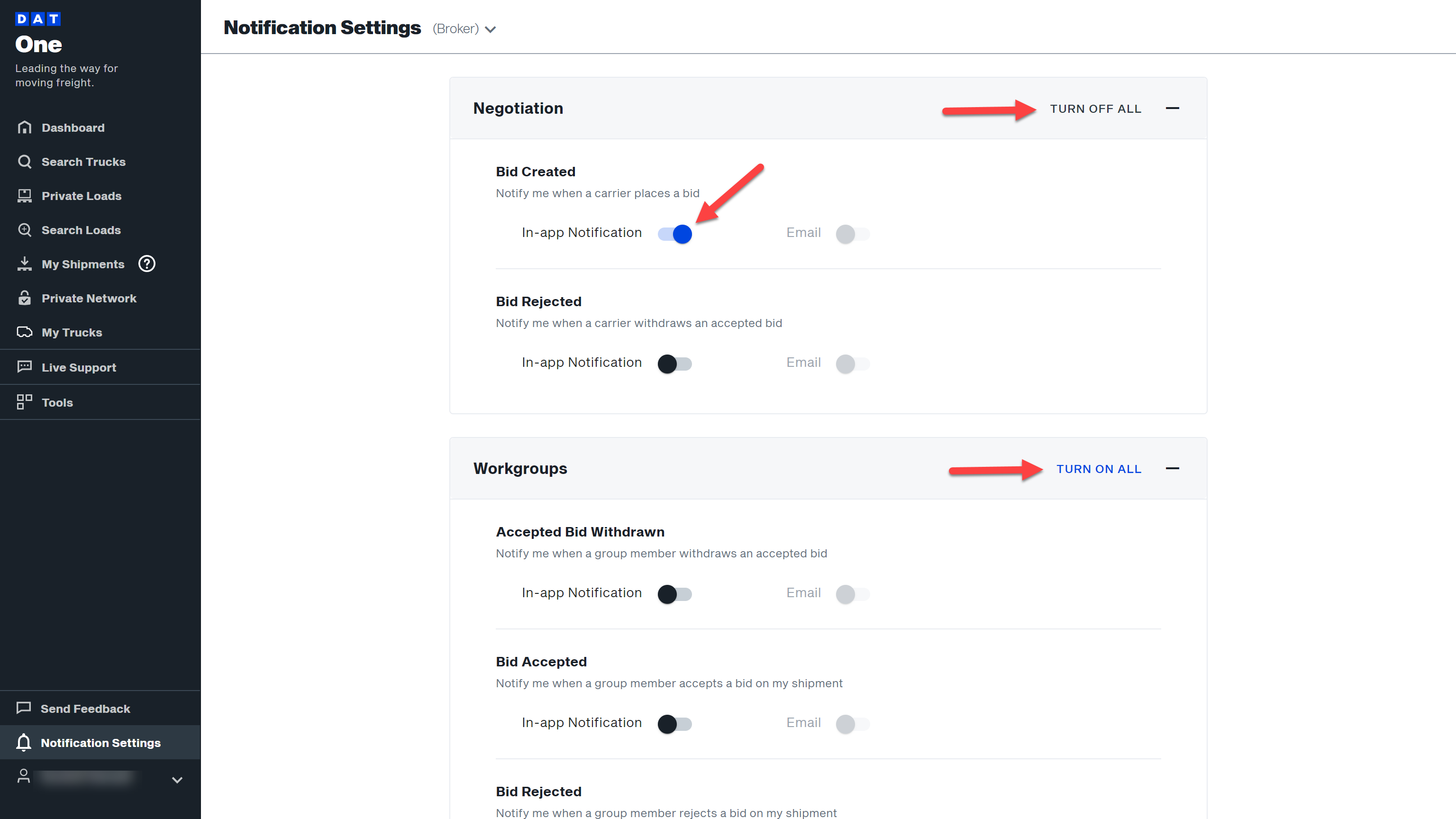 Notification - Setting up your DAT One notifications | Welcome to DAT ...