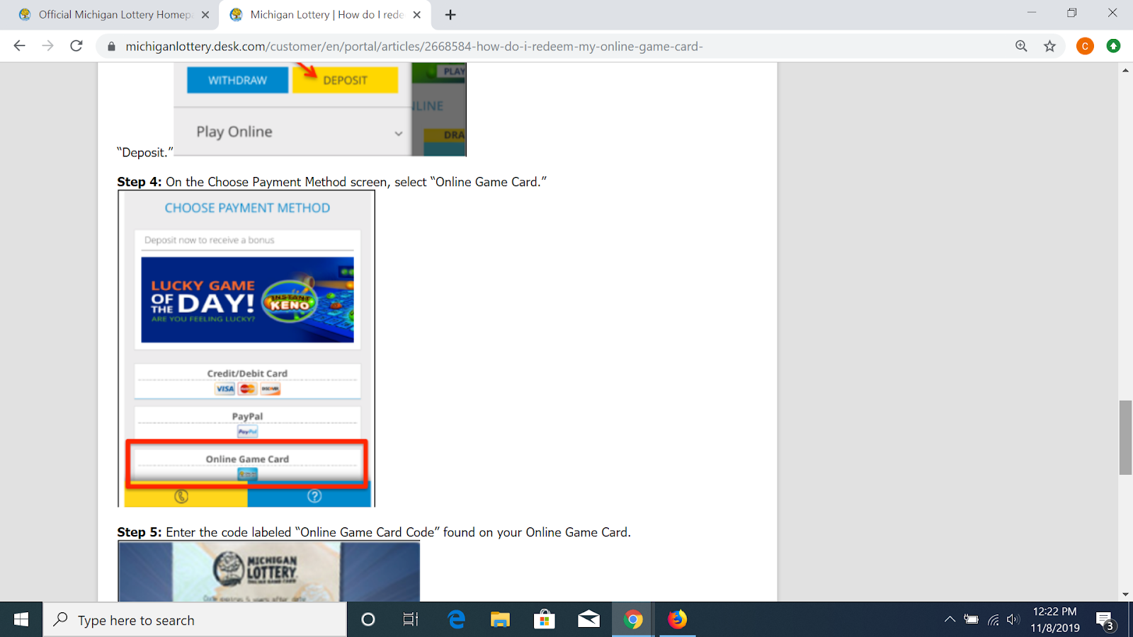 How do I use my Online Game Card? Michigan Lottery FAQ
