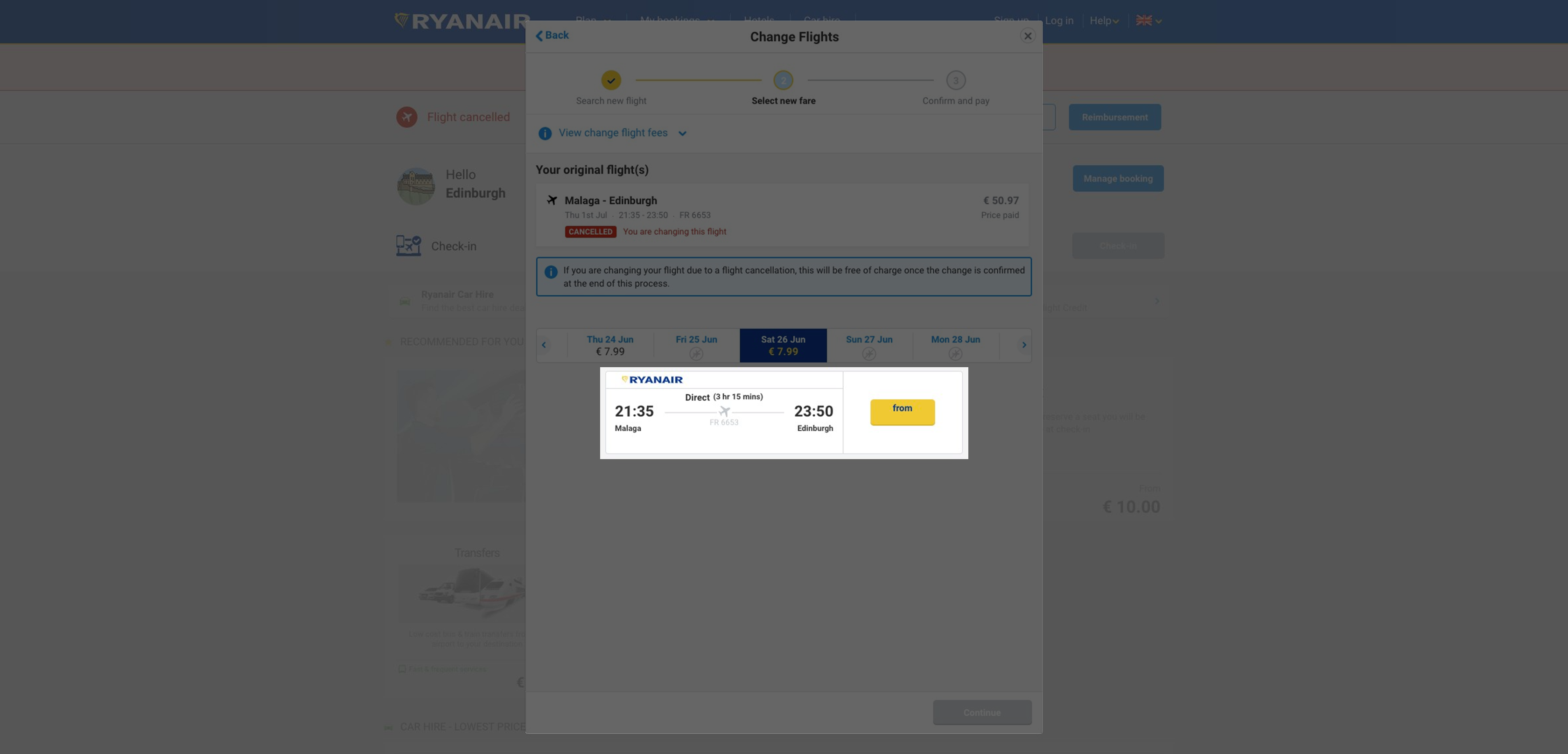 Flight disruptions from the airline (Schedule change) Ryanair information