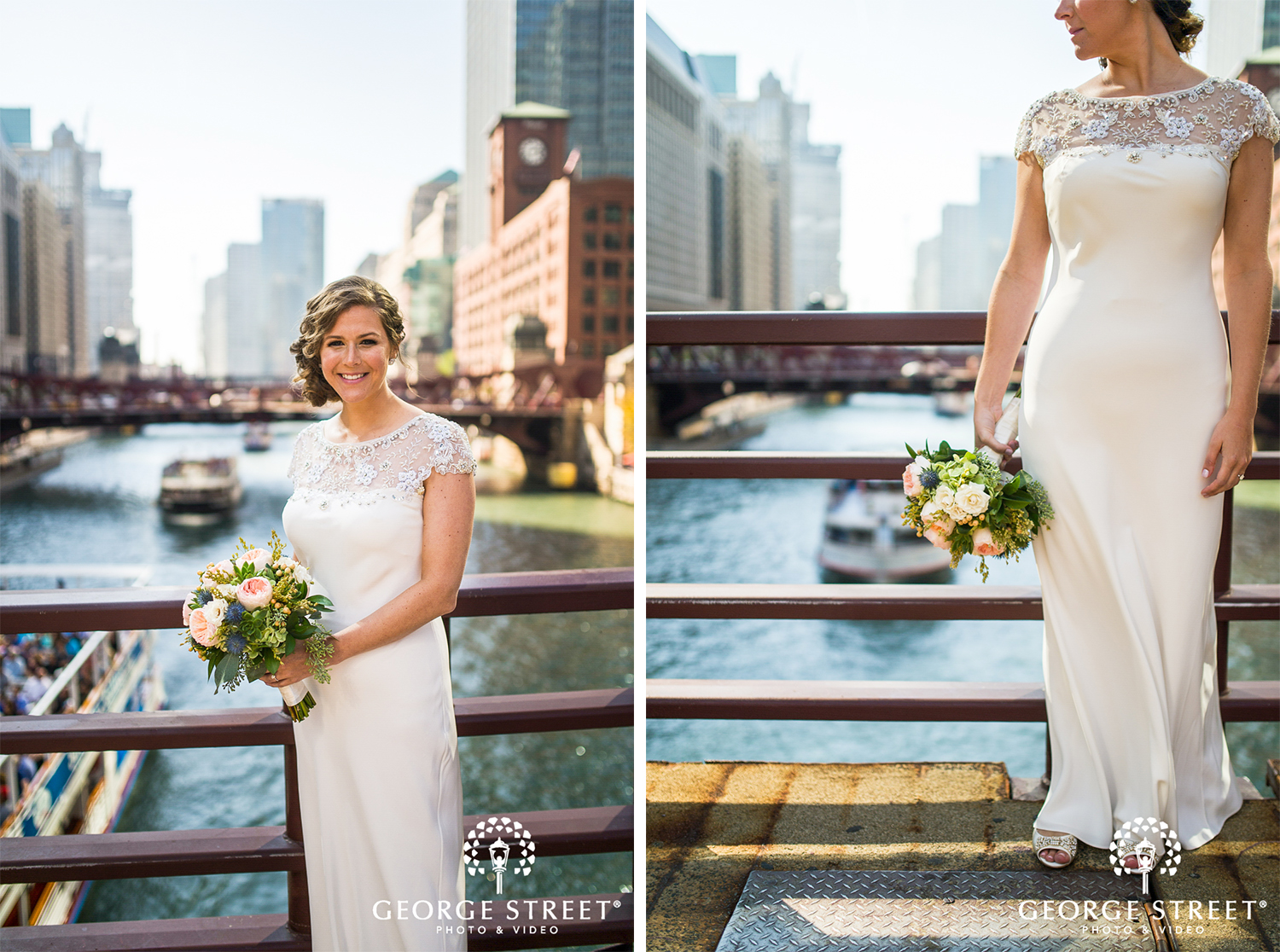 Chicago River bridal portrait wedding photography