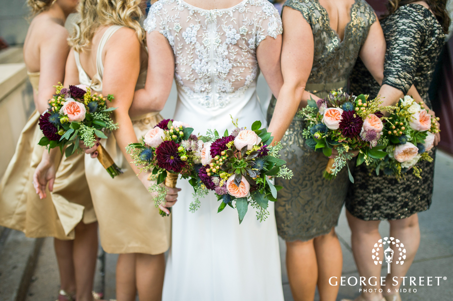 gold mismatched bridesmaids dresses