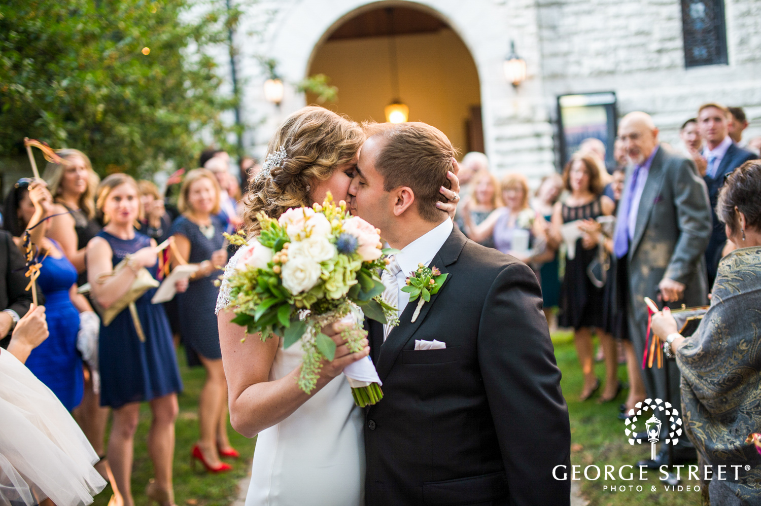 bride and groom grand exit wedding photos