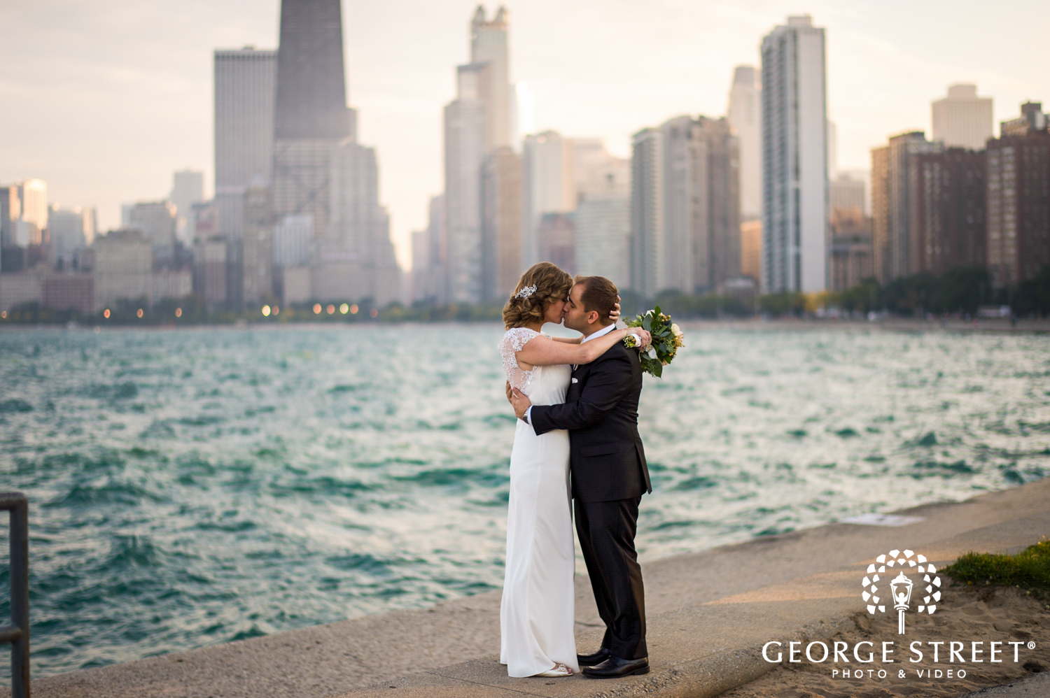 sunset wedding photography at North Avenue Beach Chicago